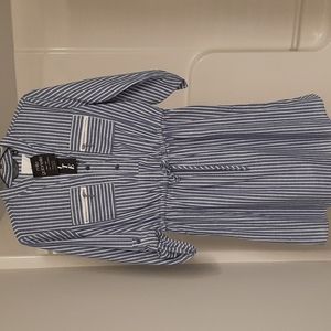 mlle gabrielle Linen pinstripe 3/4 sleeve shirt dress- Size Petite Medium